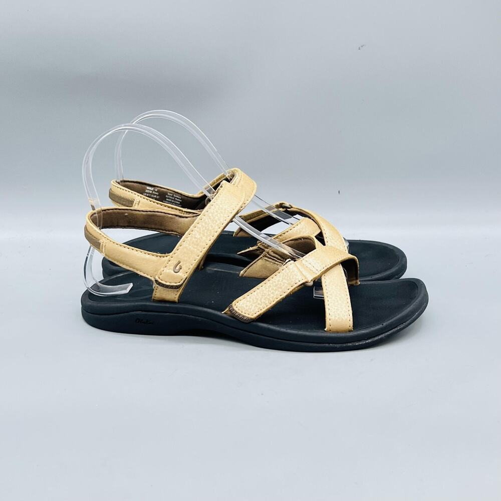 OluKai Sandals Womens 7 Beige Synthetic Nakue Strappy Hook & Loop Sporty Shoes